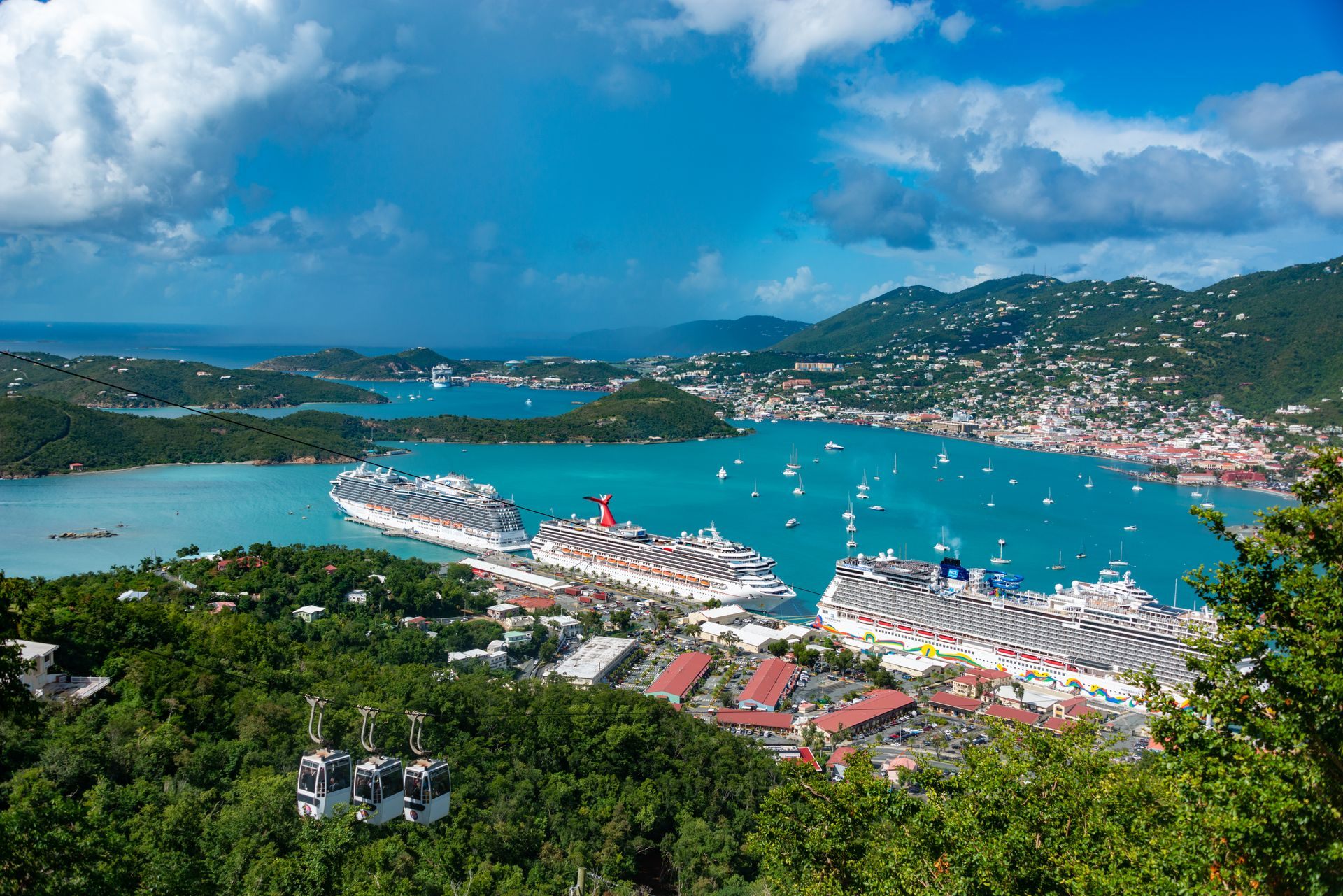 Cruise ships docked in the turquoise harbor of Charlotte Amalie, St. Thomas